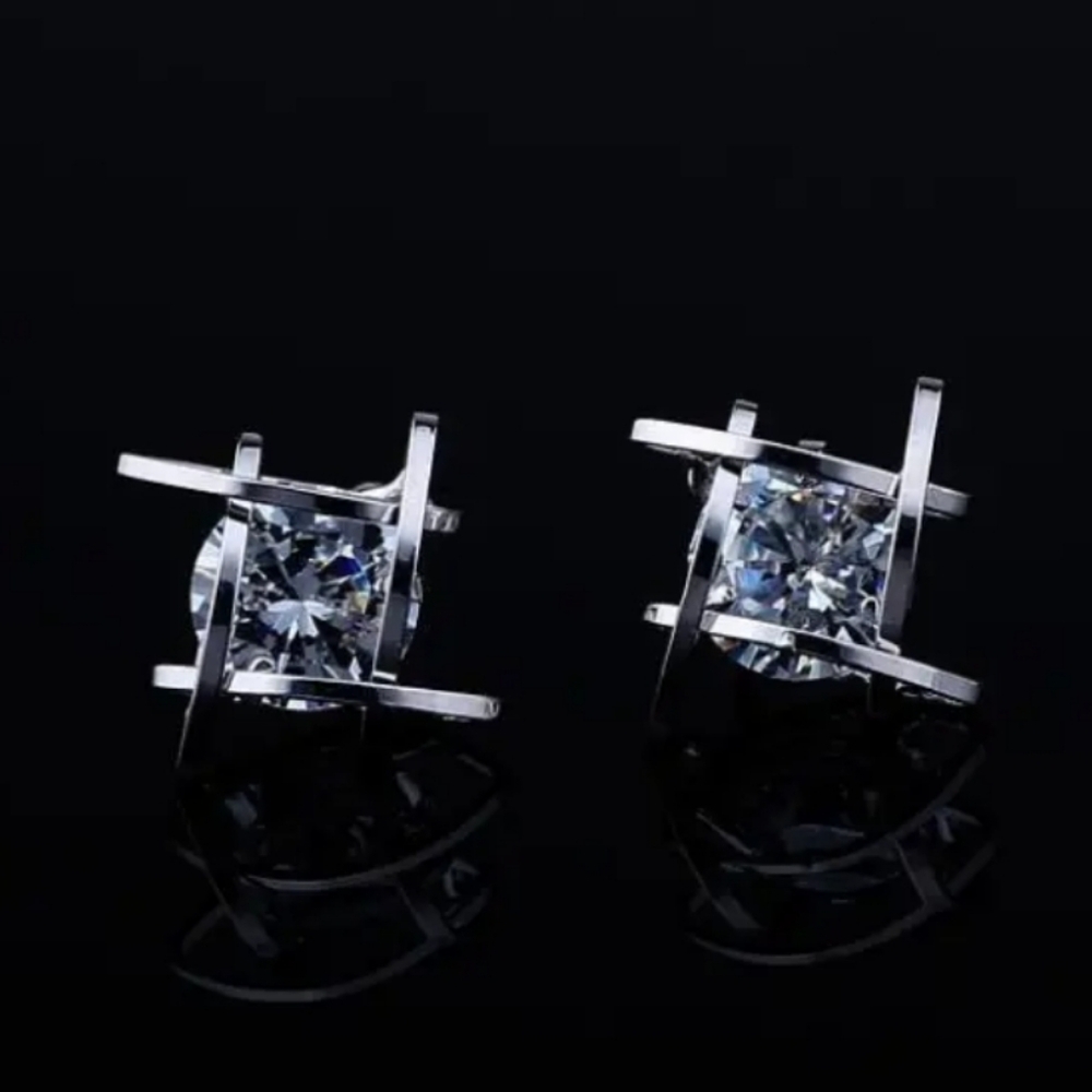 Square Silver Cubic Zirconis Stud Earrings